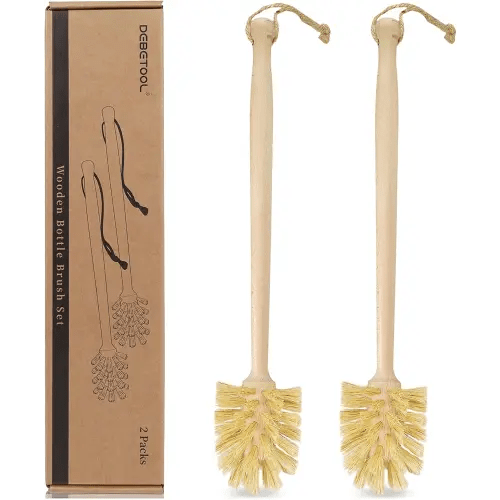 2-Pack Natural Wooden Bottle Brush with Sisal Bristles, Long Handle Bottle Brush Cleaner for Wide Mouth Jars, Water Bottles, Cups, Glasses, Baby Bottles (Non-Scratch)