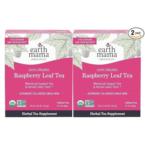 Earth Mama Organic Raspberry Leaf Tea Bags | Labor Tonic & Menstrual Support Herbal Tea, Red Raspberry Leaf Tea for Pregnancy & Postpartum Care Recovery, Caffeine Free Tea, Non GMO, (16-Teabags, 2-Pk)