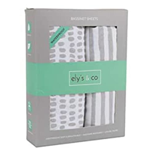 Amazon.com : Ely's & Co. Patent Pending Waterproof Bassinet Sheet, No Need for Bassinet Mattress Pad Cover, 2 Pack Taupe Splash & Stripes,Unisex for Baby Boy and Baby Girl 32"X16"X3" : Baby