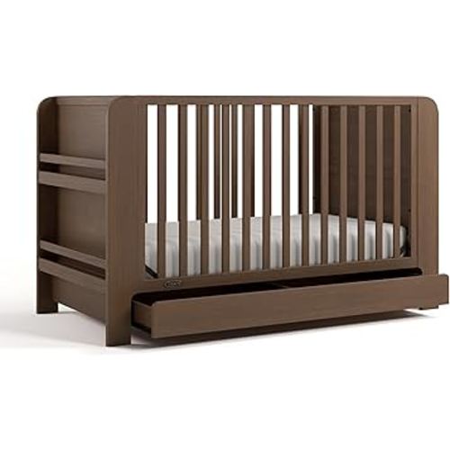 Graco Read-with-Me 4-in-1 Convertible Crib with Drawer (Hazelnut) - GREENGUARD Gold Certified Converts to Toddler Bed, Daybed, and Functional Bookshelves