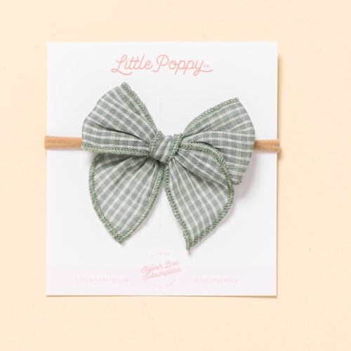 Green Faded Check Headband Bow
