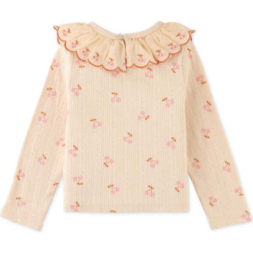 Baby Girls Embroidered Scallop Collar Ribbed Blouse, Beige - Gingersnaps | Maisonette