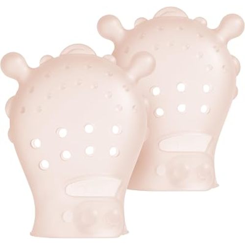 Olababy Clear Sense Silicone Mouthing Mitten (2PK) – Perfect for mouthing and Teething Babies, Adjustable Strap, BPA and Plastic-Free, 0-6 Months, Baby Essentials & Shower Gift (Coral)