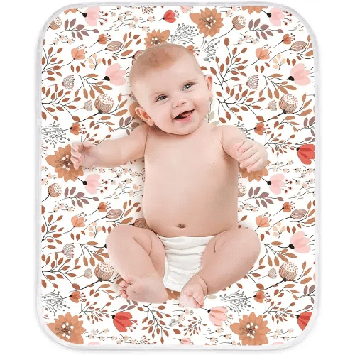 Diaper Changing Pads for Baby, Flower Change Mat, 3Layers Waterproof Change Pad Foldable Absorbent Mats for Women, Reusable Incontinence Underpads for Patient 24''x30''
