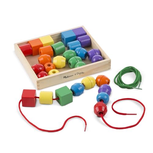 Melissa & Doug Primary Lacing Beads - Educational Toy With 30 Wooden Beads and 2 Laces For Toddlers, Fine Motor Skills Lacing Toys For Toddlers And Kids Ages 3+