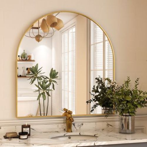 Beautypeak Arched Top Bathroom Vanity Mirrors 32"x34",gold