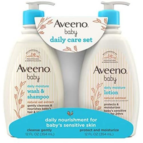 Aveeno Baby Daily Care Gift Set with Natural Oat Extract & Oatmeal, Contains Daily Moisturizing Body Lotion & Gentle 2-in-1 Baby Bath Wash & Shampoo, Hypoallergenic & Paraben-Free, 2 Items