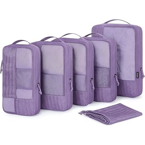 BAGSMART Compression Packing Cubes for Travel, 6 Set Travel Packing Cubes for Carry on Suitcases, Compression Travel Cubes & Suitcase Organizer for Packing with Shoe Bag