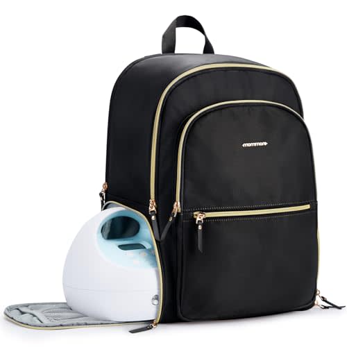 mommore Diaper Bag Backpack, Breast Pump Bag with Cooler Pocket for Breast Milk, Fits Spectra S1, S2/Momcozy, Stylish Baby Bag Mom Backpack with Laptop Pocket for Work Travel