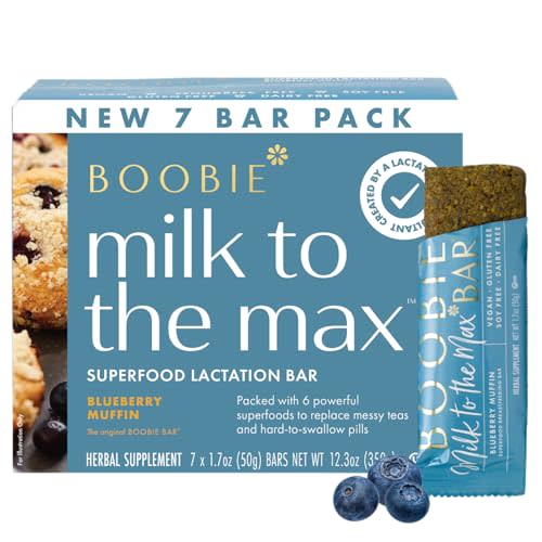 Boobie Bar Superfood Blueberry Muffin Lactation Bar for Breastfeeding Moms to Increase Milk Supply | #1 Selling Lactation Snack Bars | Vegan, Fenugreek-Free, Gluten-Free, Dairy-Free (7 Bars)