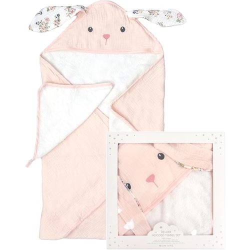 MON AMI Terry Bunny Hooded Baby Towel & Wash Cloth Set for 0-18 M, Premium Soft Baby Bath Cotton Towel for Infants, Toddler, Boys & Girls