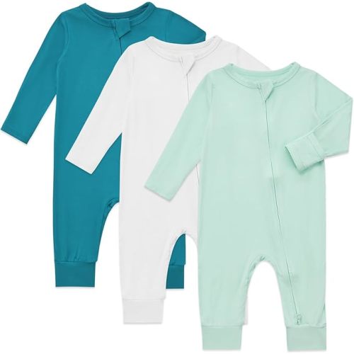 Aablexema Baby Footless Pajamas Rayon 3pcs Unisex Infant Zipper Romper with Mitten Cuffs Sleep Play PJs