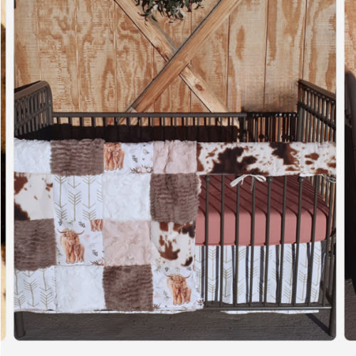 Girl Crib Bedding- Dusty Rose Floral Highland Cows Baby & Toddler Bedd – DBC Baby Bedding Co
