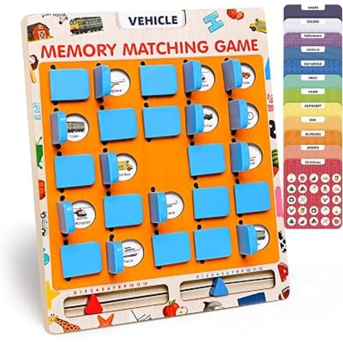 LiKee Wooden Matching Memory Game for Kids Age 3 4 5 6 7 8 Year Old, Travel Toy for Boys Girls, Board Game, Road Trip Essentials for Toddler