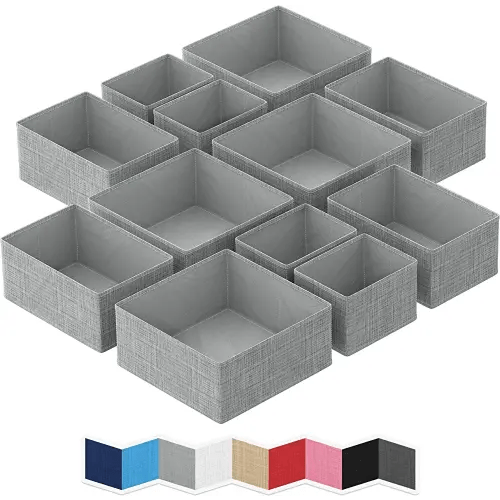 NEATERIZE Drawer Organizer - [Set Of 12] - Closet Organizer and Storage Baskets| Foldable Cloth Drawers Divider | Fabric Bin For Dresser & Shelves |Organize Underwear, Socks, Bra, & Tie’s (Grey)