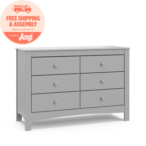 Graco Noah 6 Drawer Nursery Double Dresser, Pebble Gray