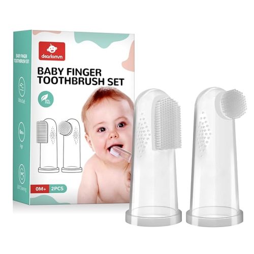 dearlomum Baby Finger Toothbrush for Training Teething, Newborns Toddler Silicone Baby Toothbrush,Baby Oral Cleaner Massager,2PCS