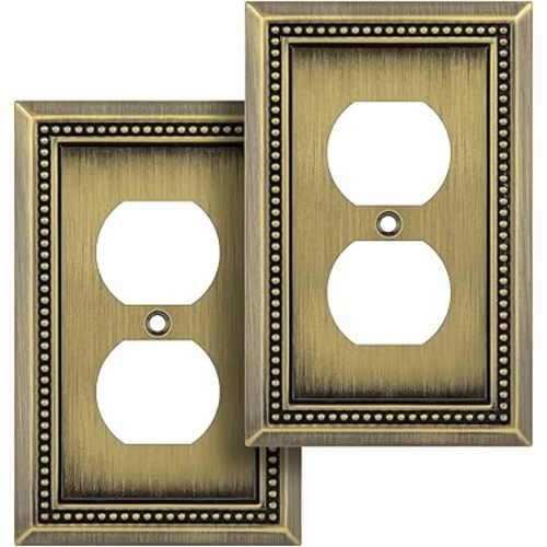 Henne Bery Sunken Pearls Heavy Duty Decorative Wall Plate Switch Plate Outlet Cover (Single Duplex, 2 Pack, Antique Brass)