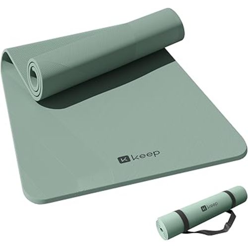 KEEP Yoga Mat, 32" Extra Wide Exercise Mat with Strap for Men and Women, 7mm Thick Double-Sided Non-Slip Eco-friendly Yoga Mat for Pilates, Workout and Fitness