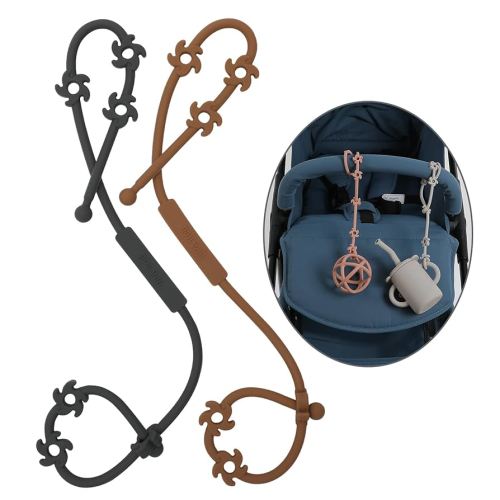 Toy Safety Straps, Food Grade Silicone Pacifier Clips Sippy Cup Strap Stretchable Adjustable for Strollers, High Chair, Cribs, Hanging Baskets, 2 Pack (Clay+Dark Grey)