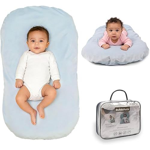 Bubbyhuts Baby Lounger - Snuggle Cozy Me Infant Lounger for Newborn 0-12 Months, Flannel Cover，Portable Breathable & Soft Baby Nest Lounger for Home and Travel - Blue