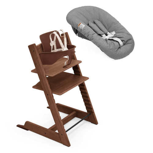 Stokke ® Tripp Trapp ® Warm Oak Wood and Athracite Grey Baby High Chair and Newborn Set
