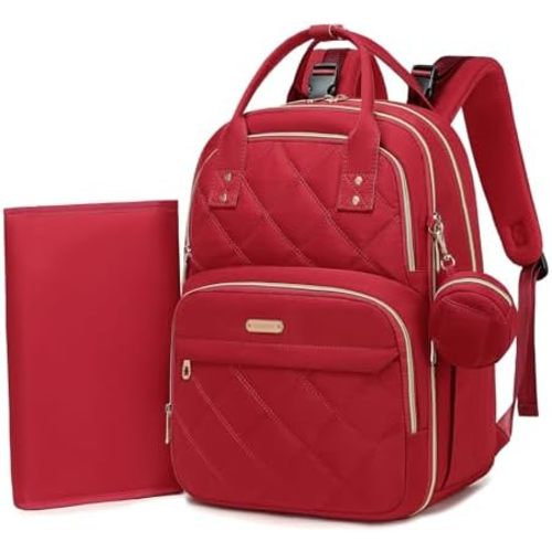 Diaper Bag Backpack, Large 26L Baby Bag with Portable Changing Pad & Pacifier Case, Waterproof Quilted Maternity Backpack for Mom and Dad, Travel Essentials with Insulated Pockets, Red