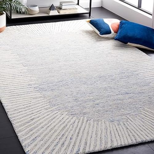 SAFAVIEH Abstract Collection Area Rug - 5' x 8', Blue & Ivory, Handmade Wool, Ideal for High Traffic Areas in Living Room, Bedroom (ABT478M)