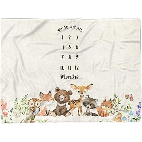 MDPrints Global Twin Milestone Blanket, 40"x50" Baby Monthly Newborn Photo Props, 12 Month Growth Chart