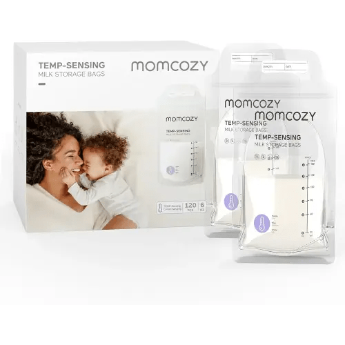 Momcozy Breastmilk Storage Bags, Temp-Sensing Discoloration Milk Storing Bags for Breastfeeding, Disposable Milk Storage Bag with 6 Ounce Self Standing, No-Leak Milk Freezer Storage Pouches, 120PCS