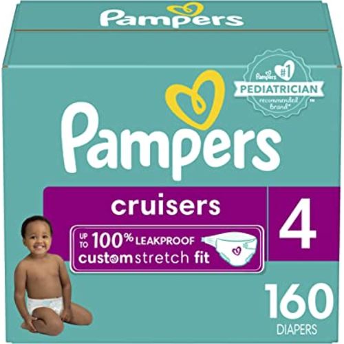 Pampers Cruisers Diapers - Size 4, One Month Supply (160 Count), Disposable Active Baby Diapers with Custom Stretch