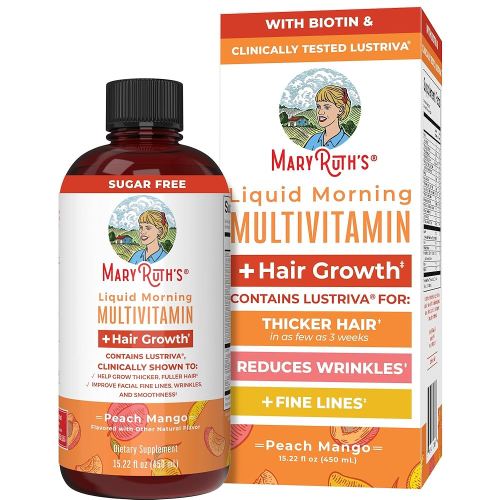 MaryRuth Organics Liquid Multivitamin + Hair Growth | Biotin 10000mcg | Lustriva Hair Growth Supplement | Clinically Tested in Women for Thicker Hair & Facial Wrinkle | Skin Care | 18+ | 15.22 Fl Oz