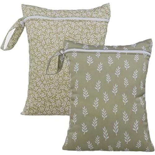 HappyFlute 2pcs Wet Bag Waterproof Bag Set-Cactus and Animal Pattern Wet Bag for Towels,Diaper Bag,Swim Bag,Beach Bag,Gym Bag,Wet/Dry Bag,Wet Clothes Bag,Wet Swimsuit Bag,10.2x14.4 inches.(Flower)