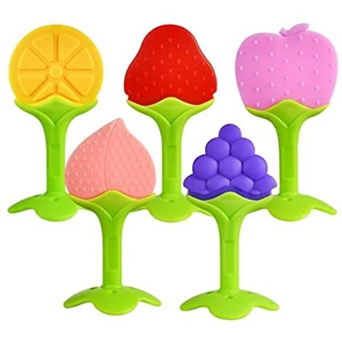 TEKSTAR Baby Teething Toys,Silicone Fruit Shape Teethers, Freezer Safe BPA Free, Soothe Babies Gums Set for Infant and Toddler