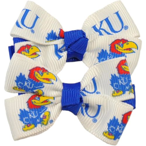 University of Kansas KU Jayhawk Hair-Bows Pair Small Toddler/Girls Team Cheer - 2 Bows