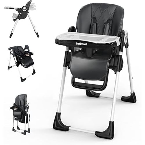 4 in 1 Baby High Chair, High Chairs for Babies and Toddlers, Foldable Highchair with 4 Wheels, 4 Levels of Recline and 7 Levels of Height Adjustment (Black)