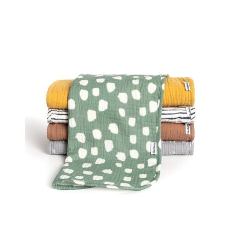 Gerber Baby Neutral Muslin Burp Cloths, 5-pack, Teal Dots