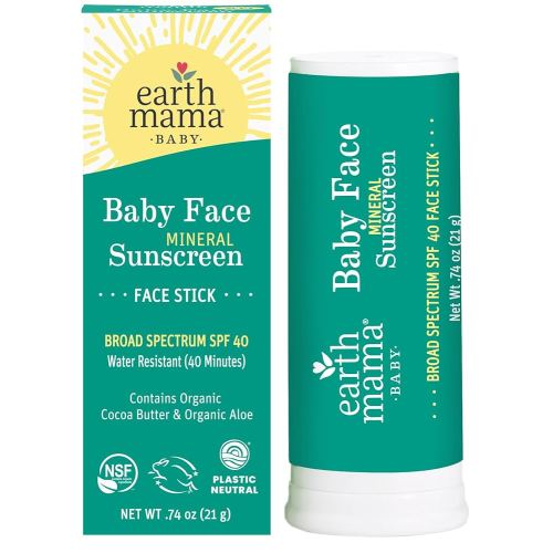 Earth Mama Baby Face Mineral Sunscreen Stick SPF 40 | Non-Nano Zinc, Contains Organic Cocoa Butter & Aloe | Babies, Kids & Family 0.74-Ounce