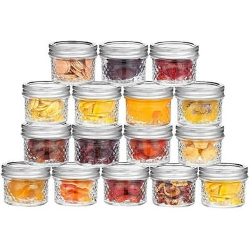 16 Pcs 4oz Clear Glass Mini Mason Jars, Small Canning Jars Spice Jars for Honey, Jam, Jelly, Wedding Favors, Kitchen Food Storage
