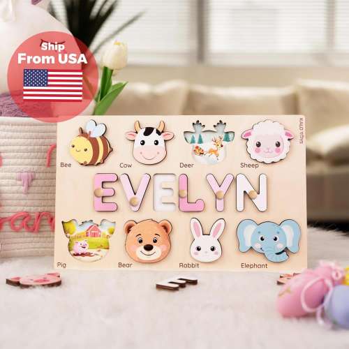 Personalized Name Puzzle, Montessori Baby Toys, Baby Gift, Baby Girl- Boy Toy, Gift for Kid, First Birthday Gift, Custom Toddler Puzzle
