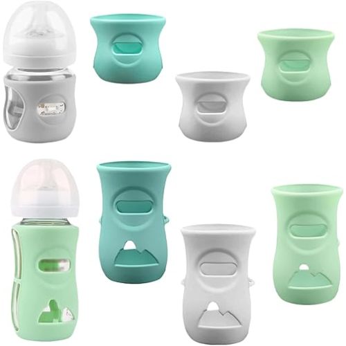 Silicone Sleeves for Avent Glass Natural Baby Bottle,6 Pack Bottles Shatter Proof Bottle Covers,Anti Flow Holder Compatible Baby Bottle 4 oz & 8 oz,BPA Free(Grey+Blue+Green)