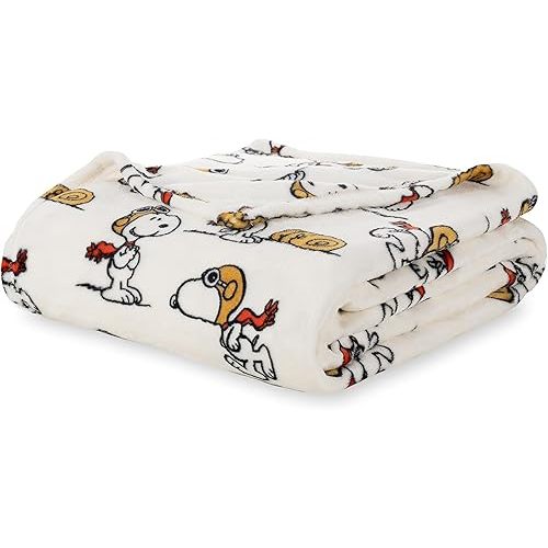 Berkshire Blanket Peanuts® VelvetLoft® Cute Character Snoopy Plush Blanket,The Flying Ace,Full/Queen 90 in x 90 in (Official Peanuts® Product)