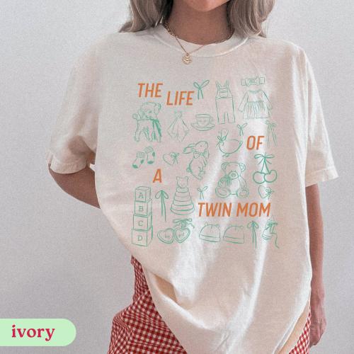 The Life Of A Twin Mom Shirt, Boy/Girl Twin Mama Comfort Colors Shirt, Twin Announcement Tee, Coquette Twin MomTee, Make It A Double Shirt