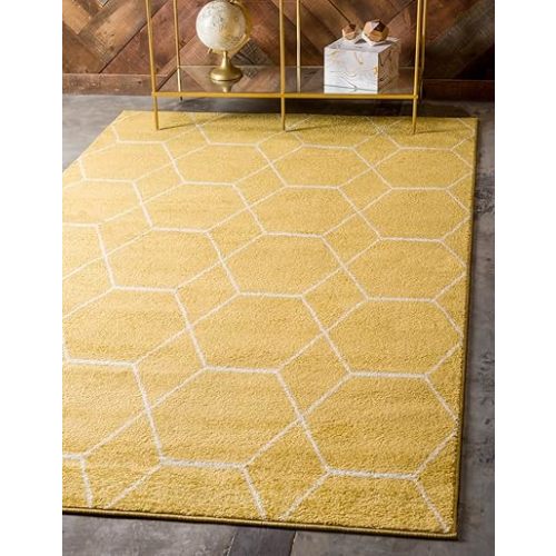 Unique Loom Trellis Frieze Collection Area Rug - Geometric (6' 1" x 9' Rectangle Yellow/Ivory)