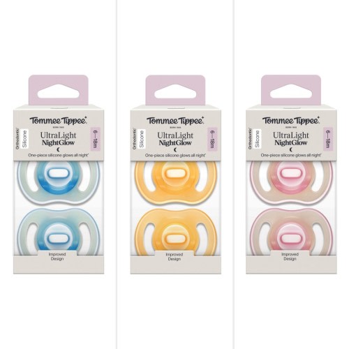 Tommee Tippee Ultra-light StayPut Night Glow Soother, 6-18m, 2 Pack - Assorted*