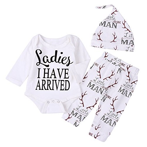 Imsmart Newborn Suit for Baby Shower Deer Print Long Sleeve Romper+Long Pants+Hat