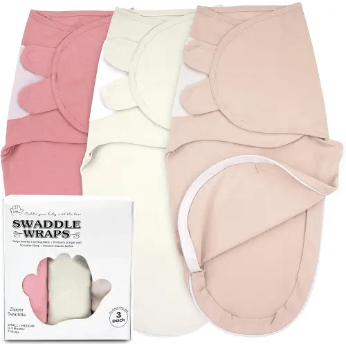 Bublo Baby Swaddles for Newborns – Zipper Swaddles 0-3 Months, 3-Pack – Infant Sleep Sack with Zipper – Adjustable & Breathable Swaddle Blanket Wrap for Newborn Girls (Dusty Pink)