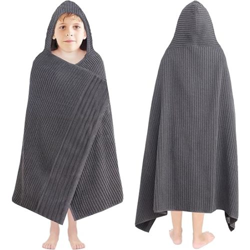 ORIGINAL KIDS Hooded Bath Towel Wrap - 100% Super Zero Twist Cotton - Large Oversized Hooded Kids Towel - Toddler Shower Pool Beach - Super Soft Absorbent Quick Dry - 30 x 52 inches - Cobblestone Grey
