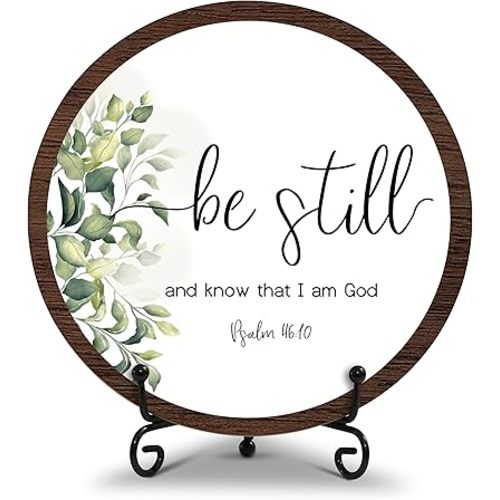 Christian Desk Decor, Religious Gifts, Bible Verse Gifts For Woman Man, Inspirational Round Wood Decor Sign, Living Room Decor And Accessories, Home Office Decorations For Table Shelf -a11