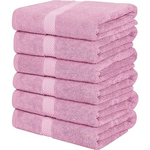 Utopia Towels 6 Pack Small Bath Towel Set, 22 by 44 Inches, 500 GSM 100% Ring Spun Cotton, Lightweight and Highly Absorbent Quick Drying Premium Towels for Hotel, Spa and Bathroom, Pink